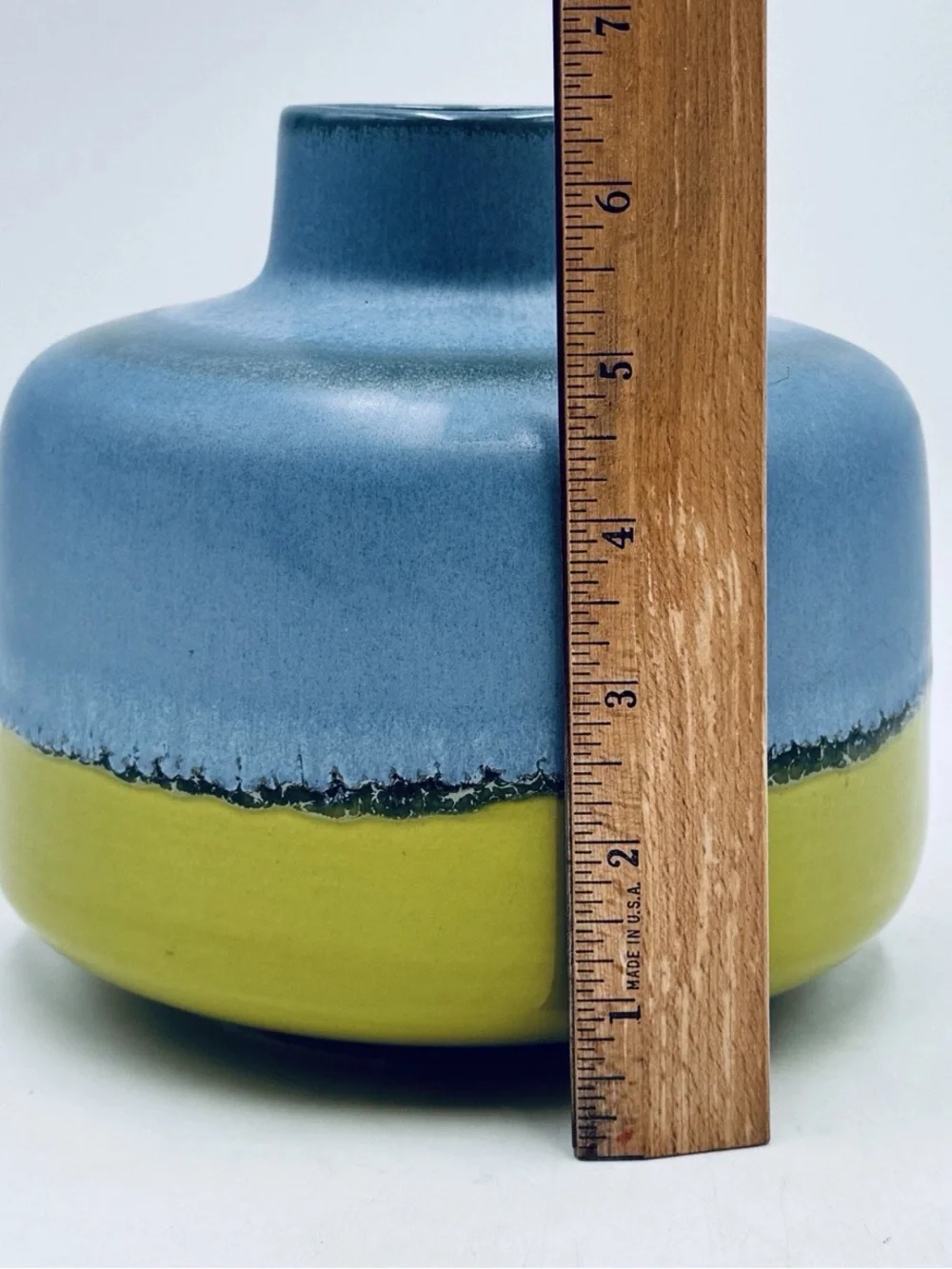 Crate&Barrel Matte Blue and Bright Yellow Ceramic Vase